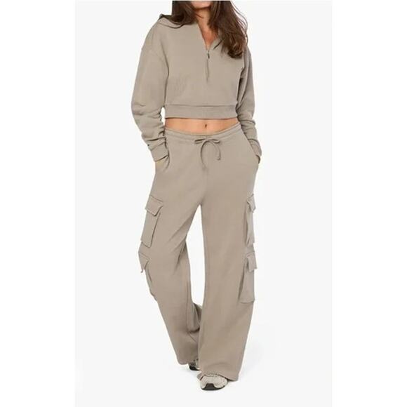 NWT Weworewhat Cargo Oversized Baggy Relaxed Fit High Rise Sweat Pants S Stone - Picture 1 of 15